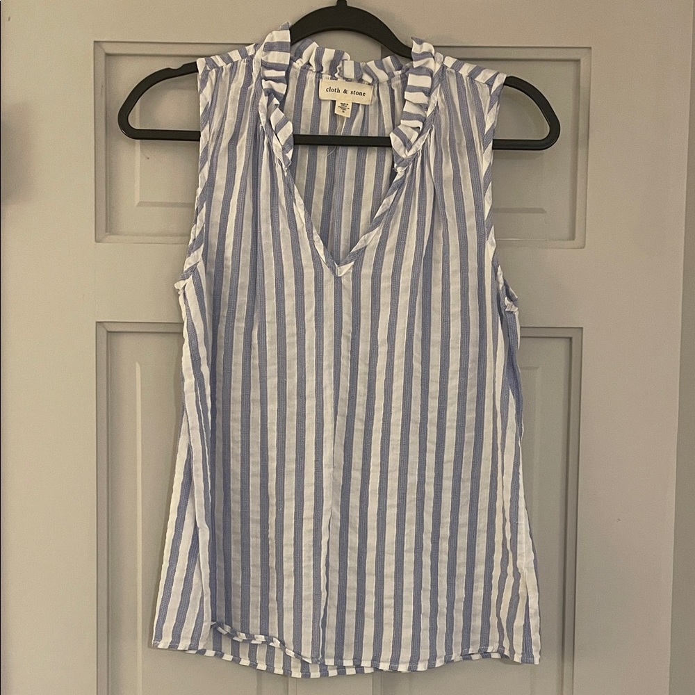 Cloth & Stone Blue and White Striped Blouse